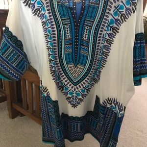 Women’s White Tunic with Blue Tribal Print